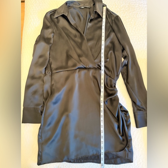ZARA Black Satin Draped Wrap Mini Dress — Size XL - Picture 5 of 11